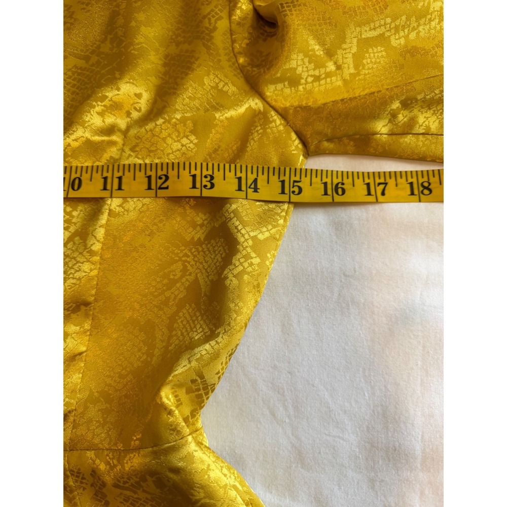 WAYF Womens Snakeskin Jacquard Mini Dress Mustard Yellow Puff Sleeve XS Glam - Picture 6 of 9